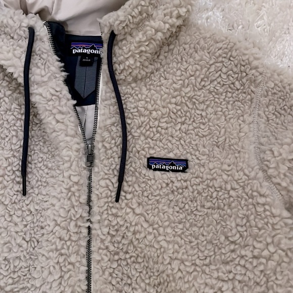 Patagonia Dusty Mesa Fleece Parka Coat Natural/Smolder Blue - Large - Picture 5 of 7